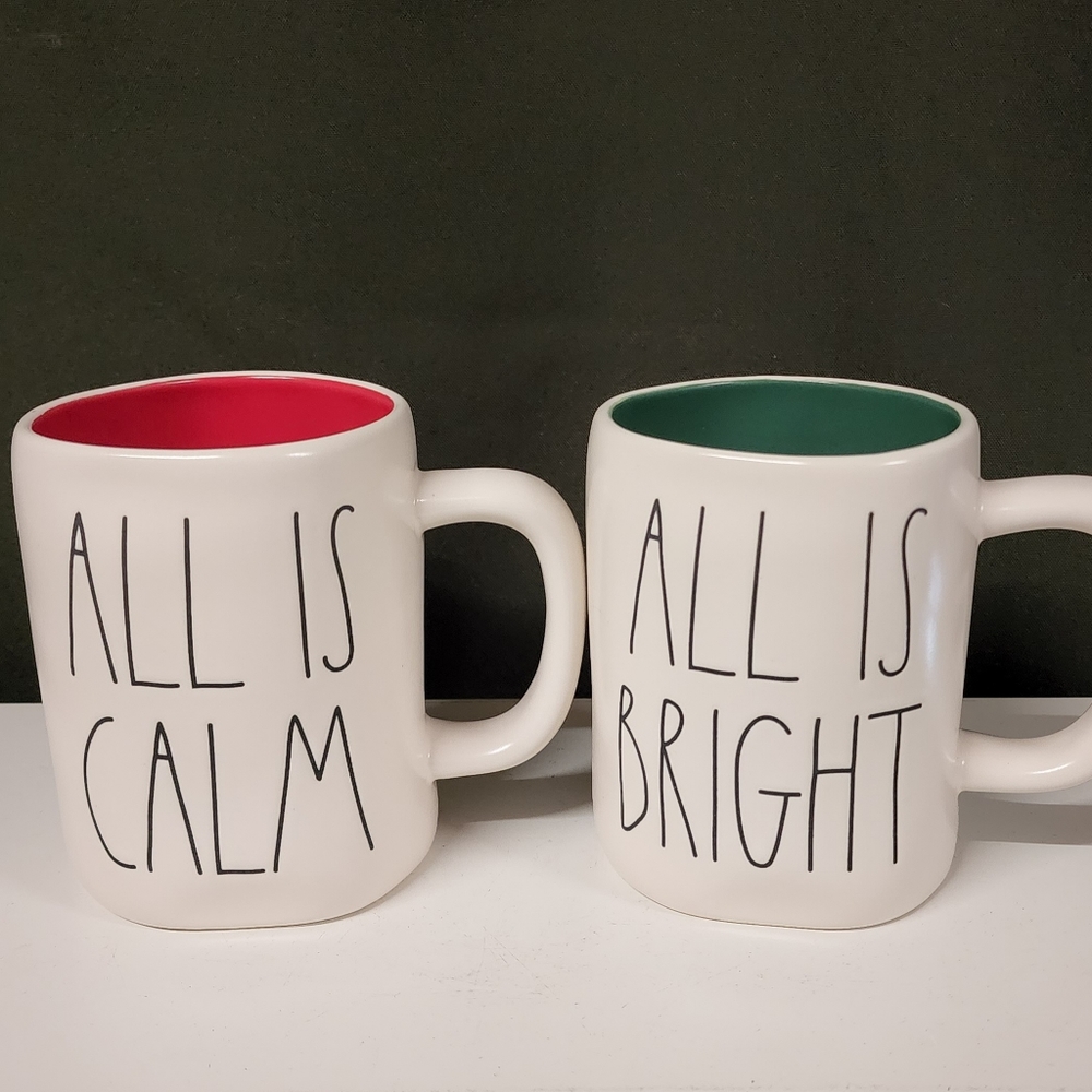 Rae Dunn ALL IS CALM ALL IS BRIGHT Mug Set